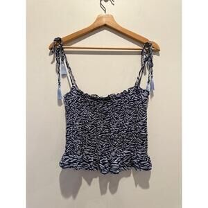 BEACHGOLD Womens Camisole M Blue Patterned Smocked Tie Shoulder Boho Top